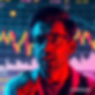 An investor looking frustrated while trying to sell cryptocurrency on the Coinbase platform, with a graph showing a soaring coin value in the background.