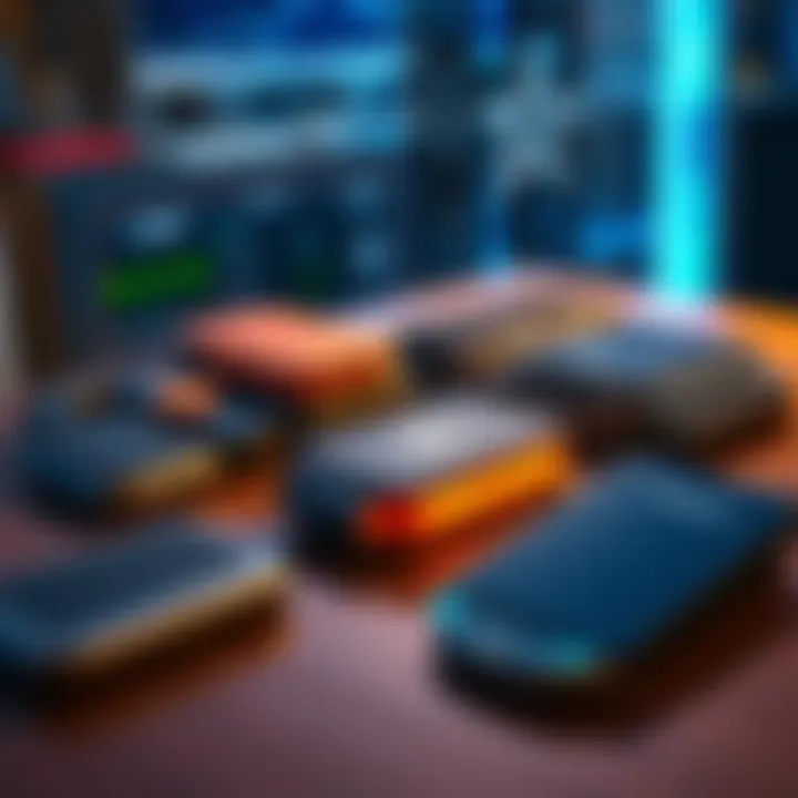 A variety of cold wallet devices including Ledger and Tangem placed on a table, showcasing different designs and colors.