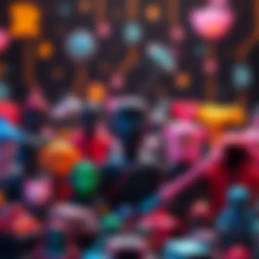 A collection of colorful collectible avatars representing digital identities, with blockchain symbols in the background, signifying the recovery process after the shutdown of Reddit Vaults.