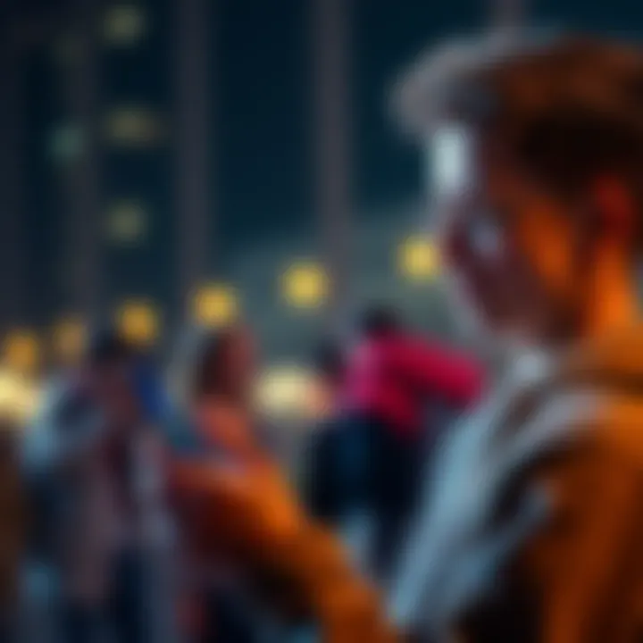 A college student looks at a smartphone displaying Dogecoin price charts, considering investment options.