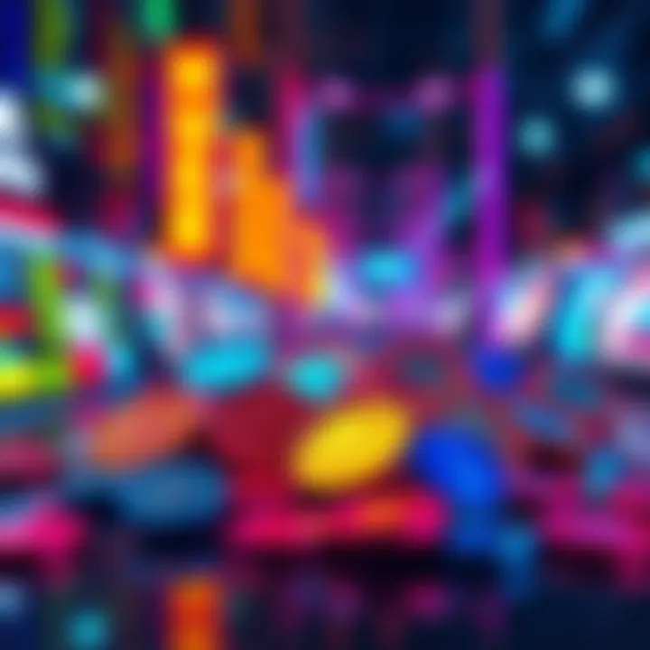 A collection of vibrant bid tokens displayed on a digital market backdrop, symbolizing online engagement and fun interactions.