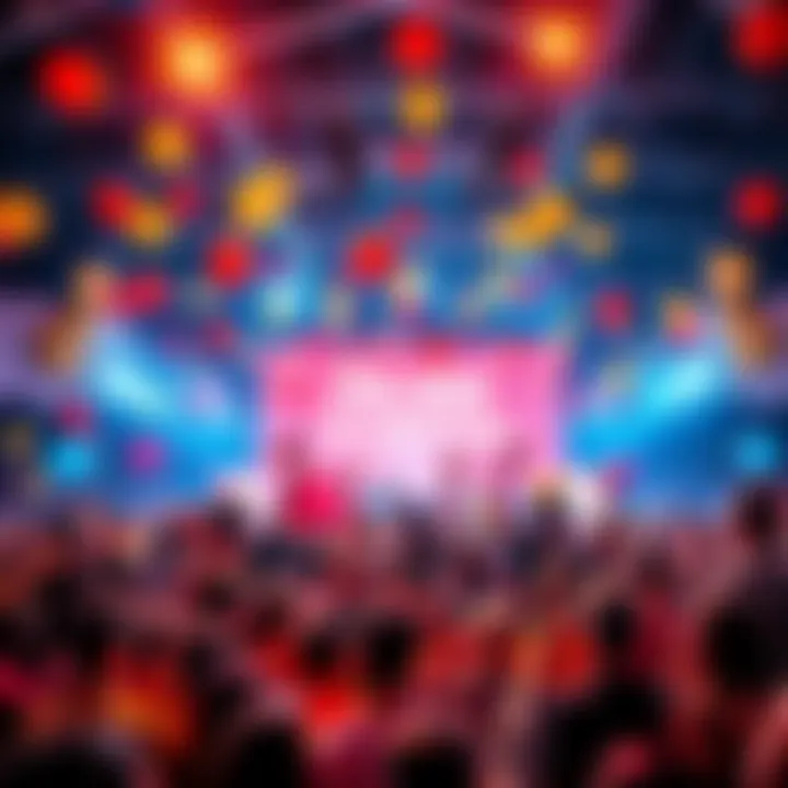 A vibrant crowd celebrating the community reaching 200,000 members with balloons and banners.