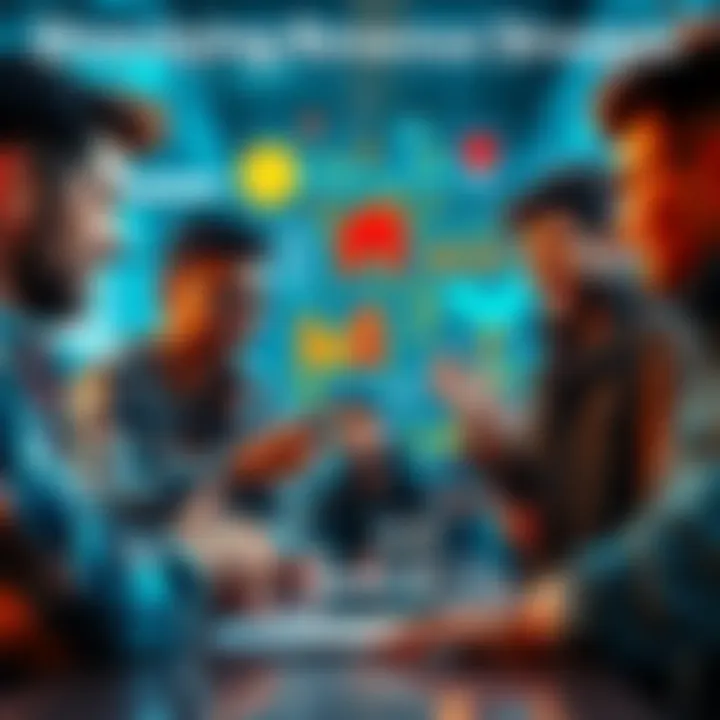 A group of diverse entrepreneurs brainstorming ideas for multiple revenue streams, showcasing lending, property investment, and fintech development.