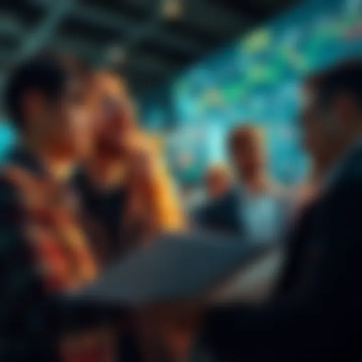 A group of worried investors examining financial trends and stock charts related to MSTR and STRC investments, reflecting anxiety about potential risks.
