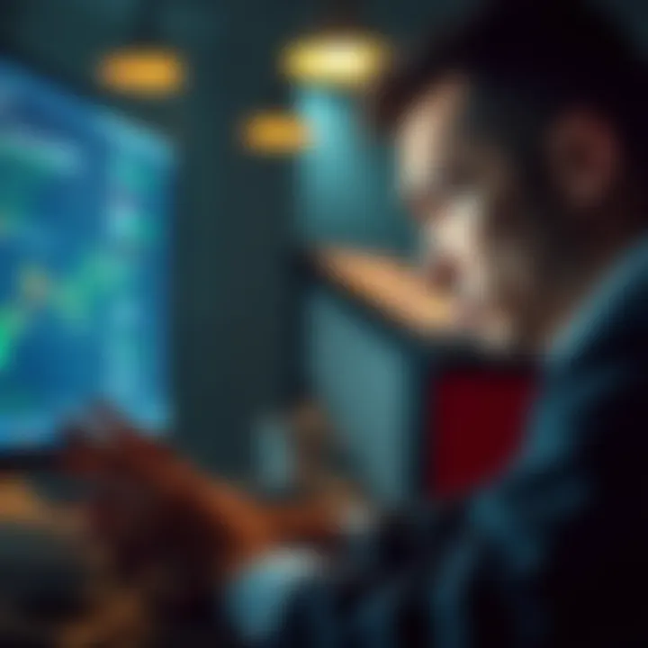 Concerned person looking at crypto wallet A person staring at their computer screen with a worried expression over unexpected crypto transfer alerts.