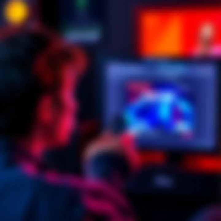 A person looks worried while staring at a computer screen showing a fraudulent concert ticket website, holding a credit card in hand.