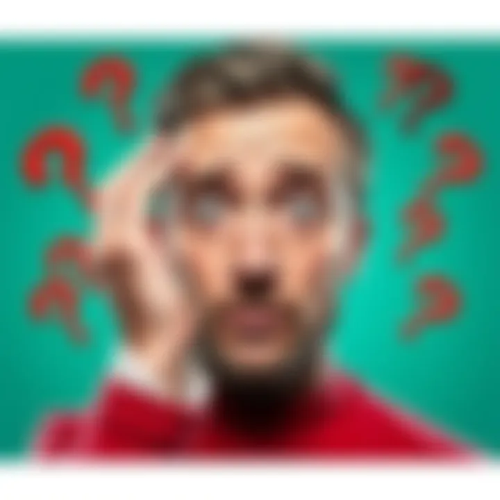 A person with a puzzled expression, scratching their head while surrounded by question marks, representing uncertainty in communication.