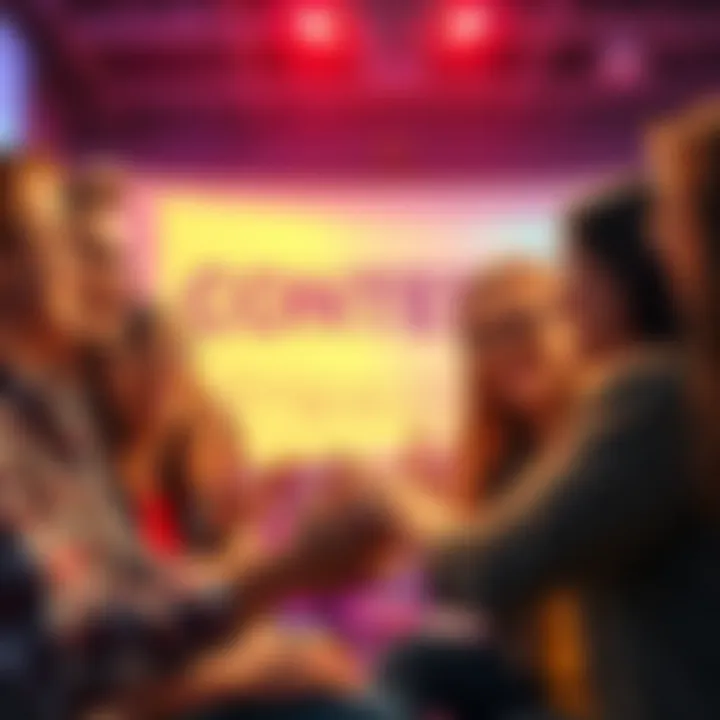 A group of cheerful people discussing and guessing funny contest outcomes with smiles and laughter