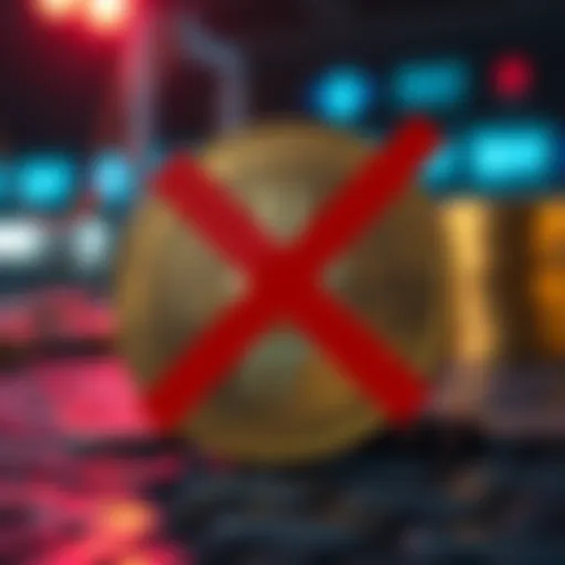 Graphic showing a digital coin with a red cross over a founder's address, symbolizing doxxing and censorship concerns