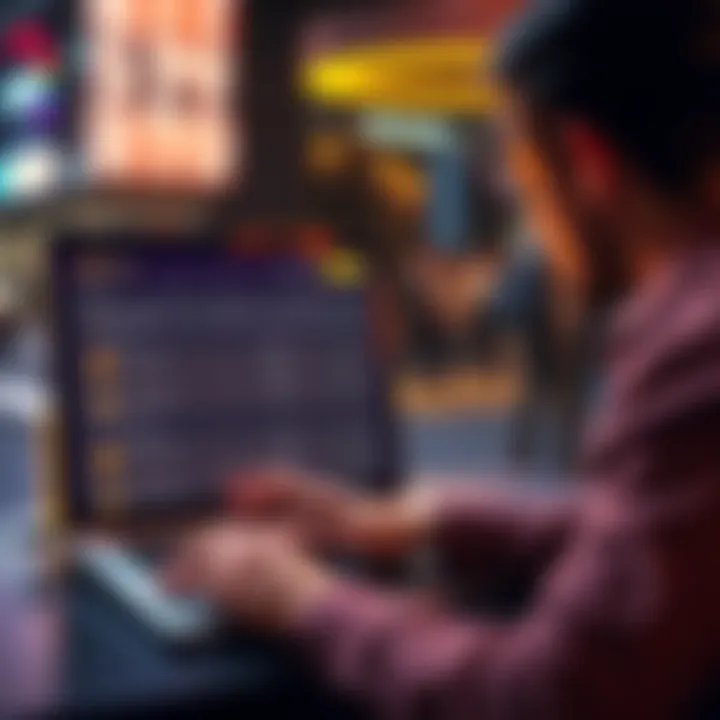 A person looking at a laptop displaying cryptocurrency exchange options, considering converting USDC to cash for a bank deposit.