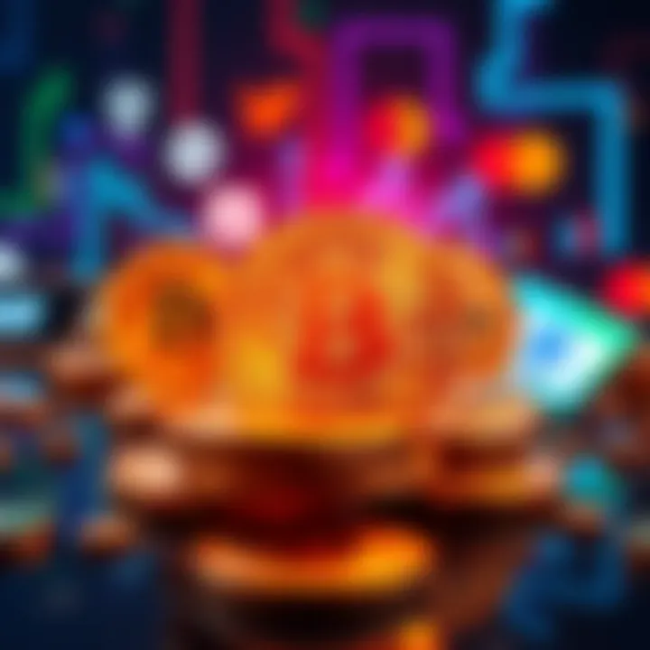 A graphic showing corporate logos surrounding Bitcoin coins, representing corporate interest in cryptocurrency.