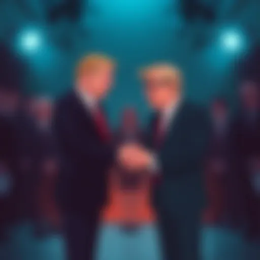 Illustration showing corrupt politicians shaking hands with fund managers in a dark setting, symbolizing the shady alliances affecting decentralized currency.