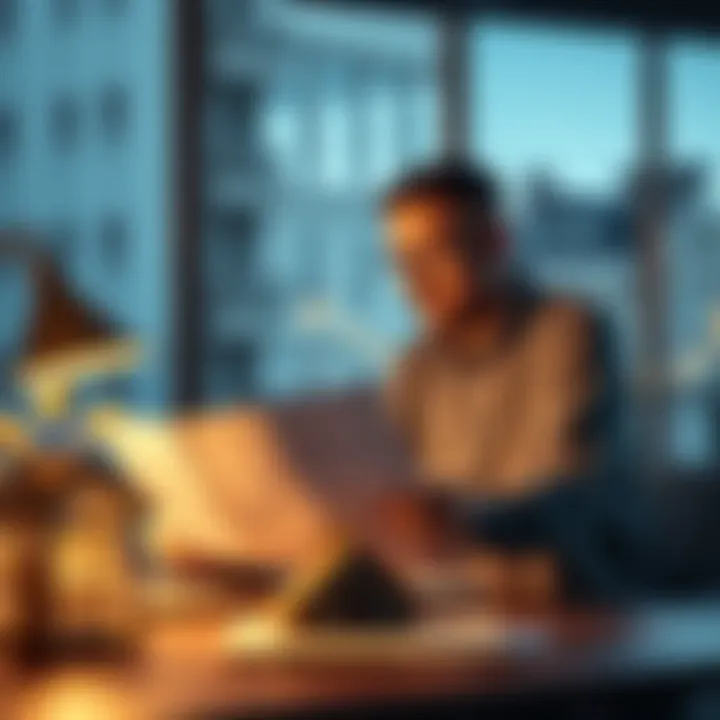 A couple sitting at a table with a laptop and real estate documents, planning their shift from cryptocurrency to property investment.