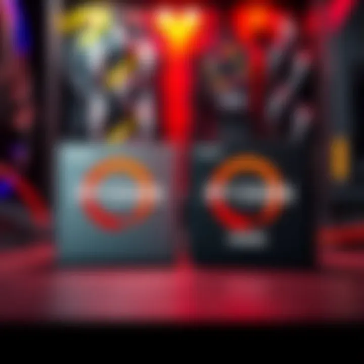 Two AMD CPUs, the Ryzen 3900X and 5900X, placed side by side with a mining rig background