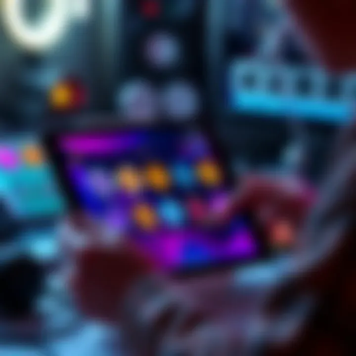 A person creating colorful memecoin NFTs on an iPad, with various designs displayed on the screen.