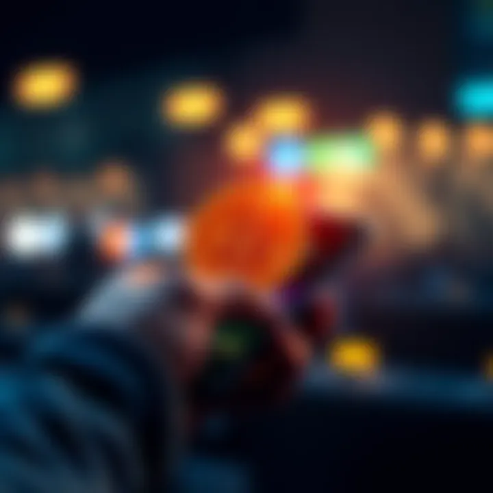 A person using a credit card to buy Bitcoin on a phone app, showing a digital Bitcoin symbol