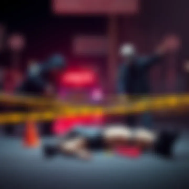 Crime Scene Investigation Police examining a crime scene with evidence markers and a dismembered mannequin in Dubai.