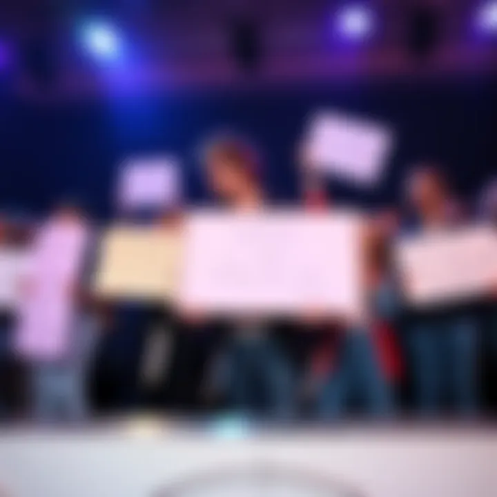 Group of fans expressing disappointment over The Block's current season, holding signs with negative comments