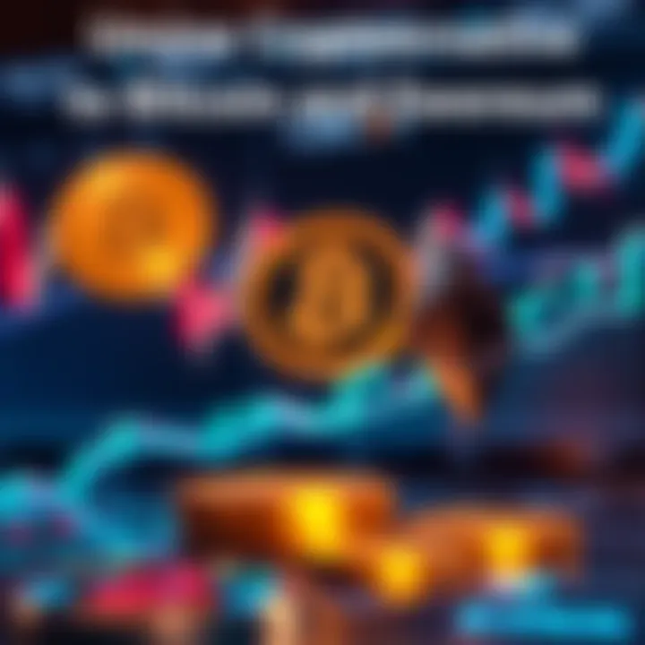 A visual representation of cryptocurrencies SOL, AVAX, and LINK with digital charts showing upward trends