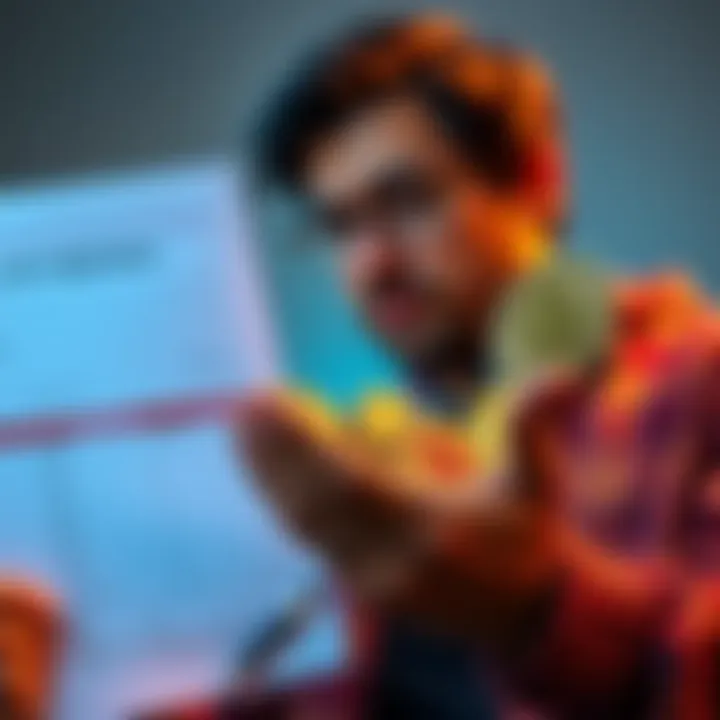 A person holding cryptocurrency coins while looking at a loan application form, representing borrowing against crypto instead of selling it.