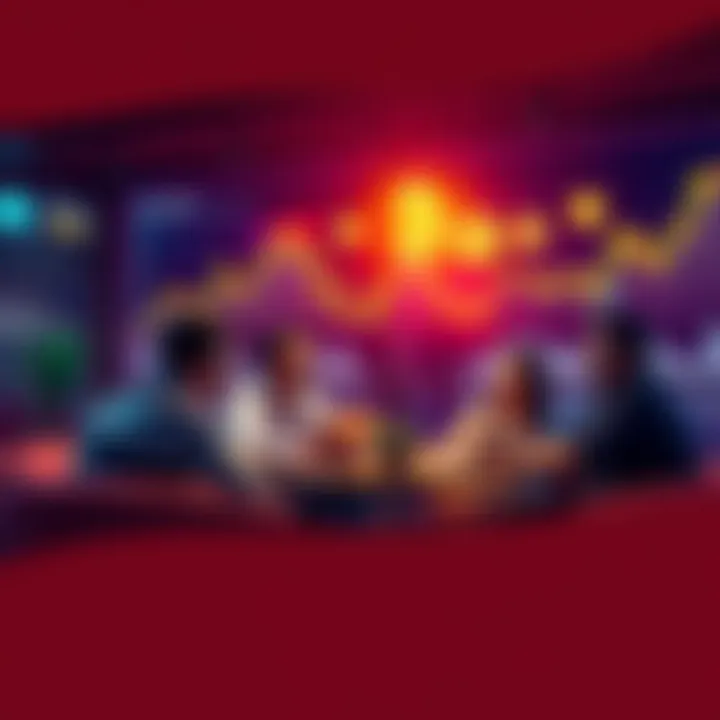 A group of people engaging in a cryptocurrency discussion, sharing ideas and tips in a comfortable setting, with charts and digital currency symbols in the background.