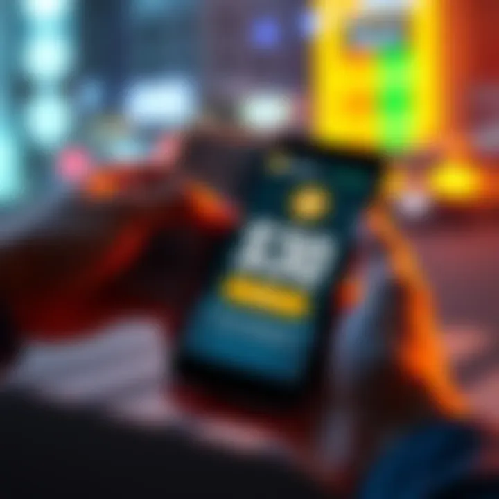 A hand holding cash with a digital wallet on a smartphone displaying $30 in crypto bucks