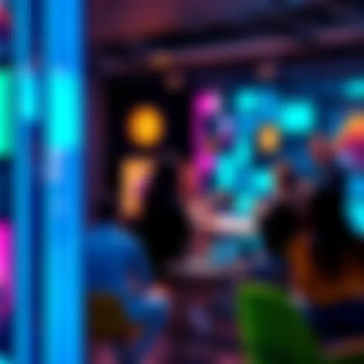A diverse group of people discussing and sharing ideas about cryptocurrency in a modern setting, showcasing interaction and collaboration in a community space.