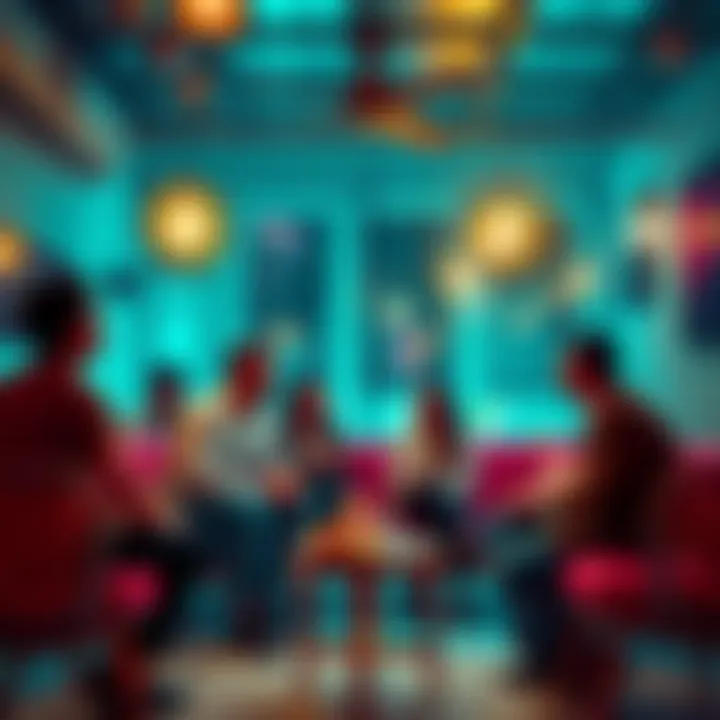 Crypto Discussion Group of people discussing cryptocurrency trends and tips in a casual setting