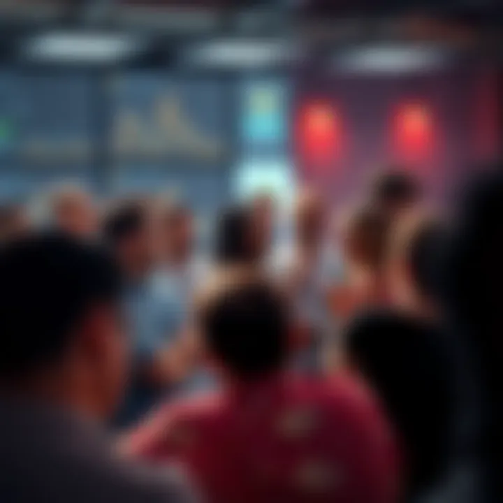 A diverse group of people discussing cryptocurrency in a lively forum, sharing tips and advice while staying cautious about scams.