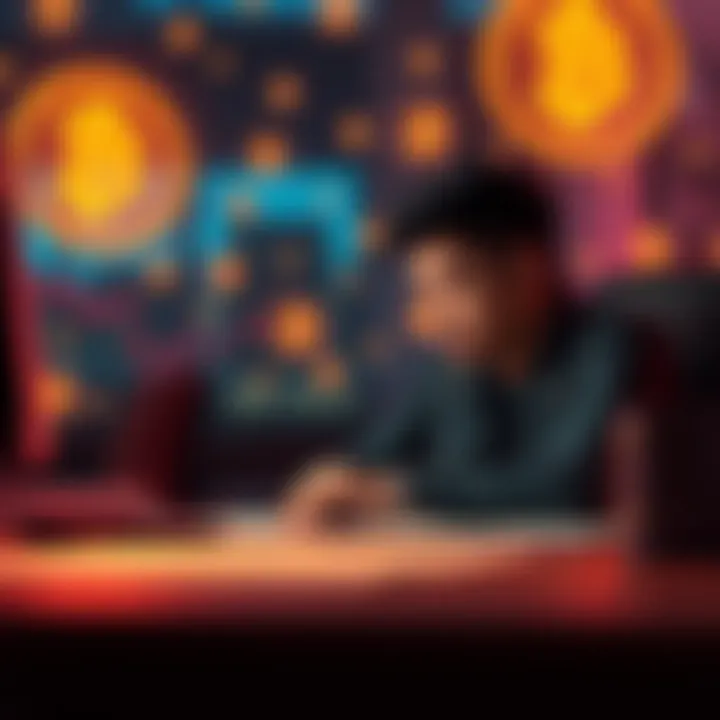 A person sitting at a desk looking pensive with cryptocurrency symbols fading in the background