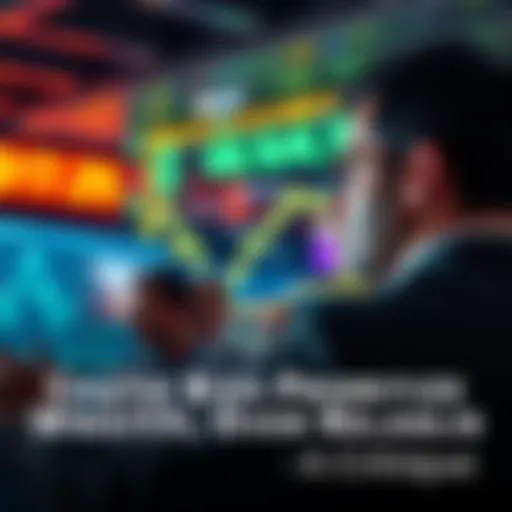 A person looking at a digital screen displaying cryptocurrency values while ignoring friends around them.