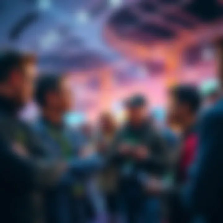 Group of people sharing ideas about cryptocurrency trends at a digital finance event