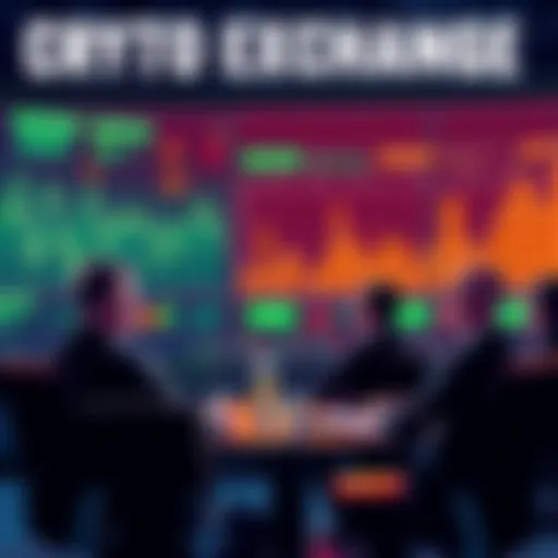 A group of crypto exchange operators discussing lessons learned from rebuilding their platform, with charts and technology diagrams in the background.