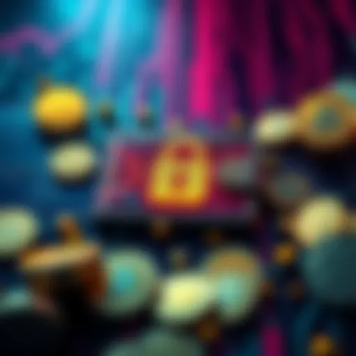 A graphic showing a digital wallet surrounded by privacy coins and a large lock symbol representing security issues.