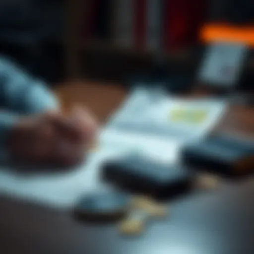 A person reviewing cryptocurrency assets with legal documents and a secure digital wallet on a desk.