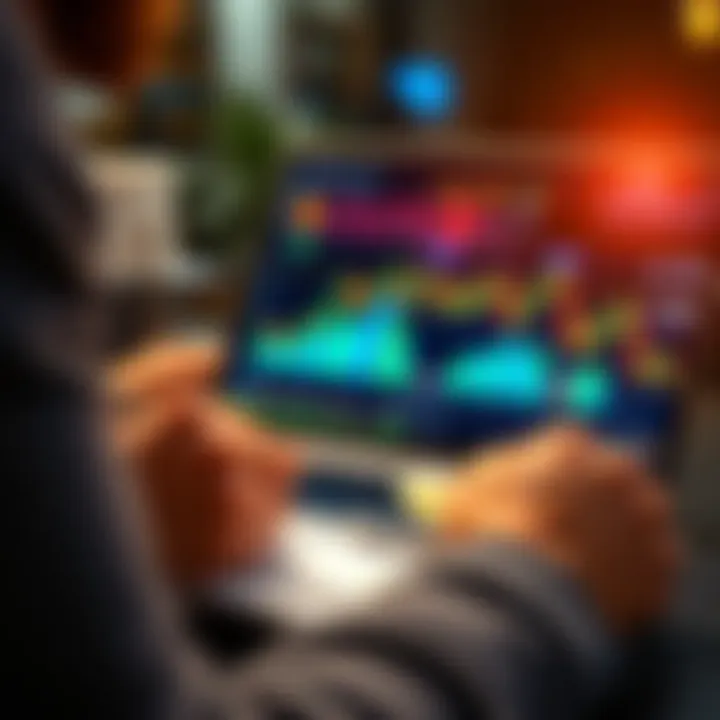 A person looking at cryptocurrency graphs on a laptop with a notebook and pen, symbolizing new investment strategies.