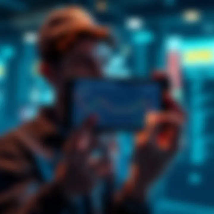 XRP and Ethereum Investment Decisions A person holding a smartphone displaying cryptocurrency charts for XRP and Ethereum, looking thoughtful about investment choices.