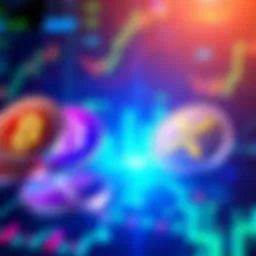 A visual representation of popular cryptocurrencies like Chainlink, HBAR, XLM, and XRP, showcasing their logos with a backdrop of financial charts and growth symbols.