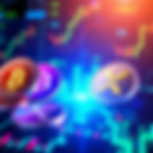 A visual representation of popular cryptocurrencies like Chainlink, HBAR, XLM, and XRP, showcasing their logos with a backdrop of financial charts and growth symbols.