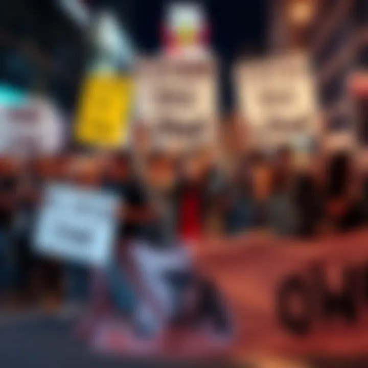 A group of crypto investors holding protest signs against California's new tax law, showing their frustration and concerns about taxes affecting their finances.