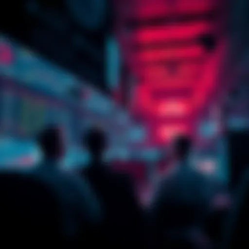 Trading screens showing a sharp decline in cryptocurrency prices with worried traders discussing next steps, symbolizing a potential legal action after major losses.