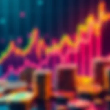 Chart showing the upward trend of cryptocurrencies with coins and graphs in the background