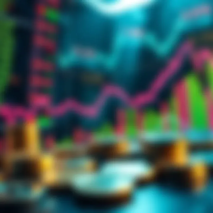 Crypto Market Growth Growing cryptocurrency market with upward trends on a chart and coins
