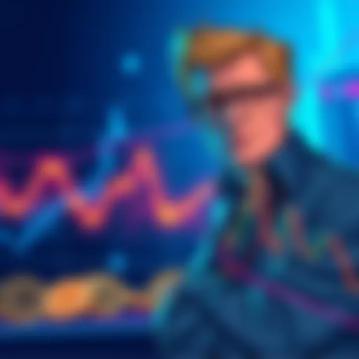 A graph showing a downward trend in cryptocurrency values alongside an illustration of a worried investor