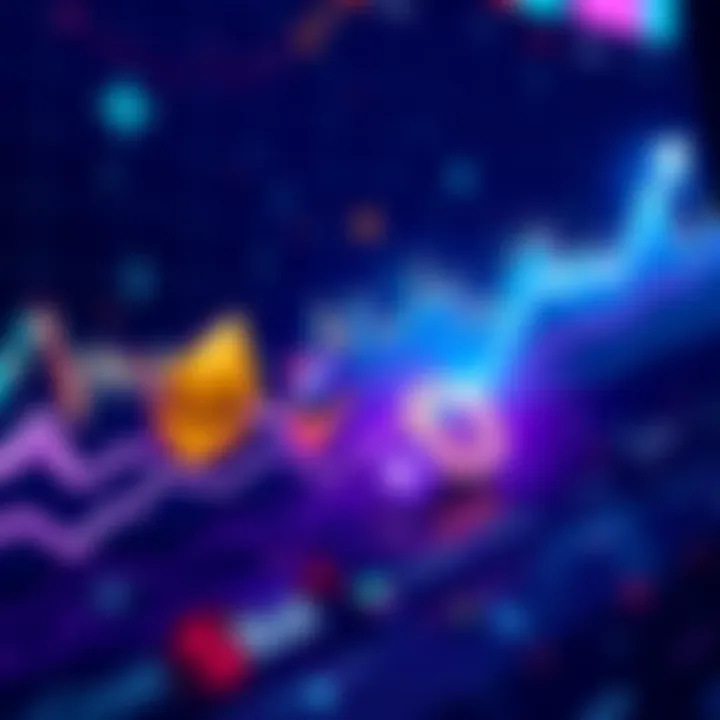 Graph showing upward trend in cryptocurrency values with symbols of Ethereum, Cardano, and SUI