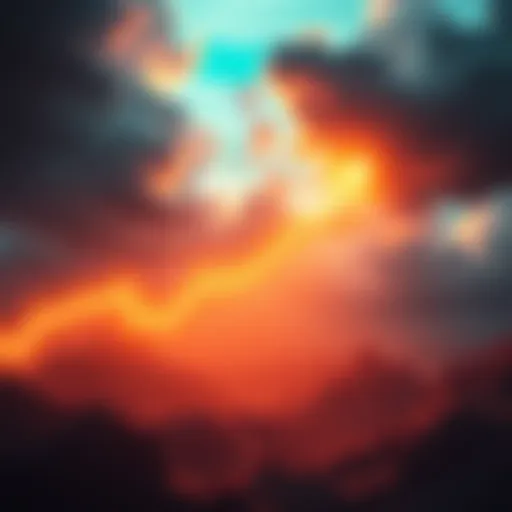 A bullish chart on cryptocurrency prices with a bright upward trend, contrasting with dark clouds symbolizing uncertainty.