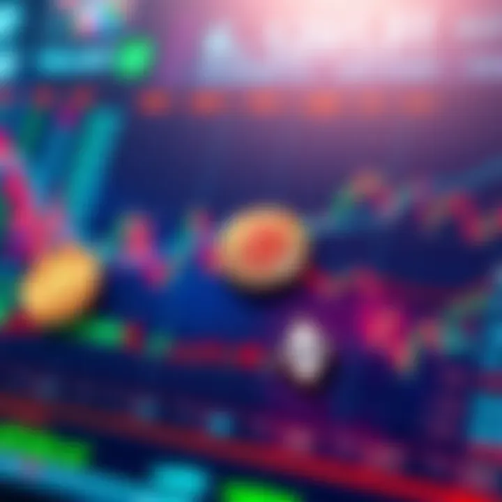 Graph showing fluctuating prices of various cryptocurrencies including Bitcoin and Monero, with a backdrop of trading charts