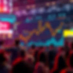 A graph showing Bitcoin price fluctuations with institutional buying indicators and a hesitant retail investor crowd in the background.