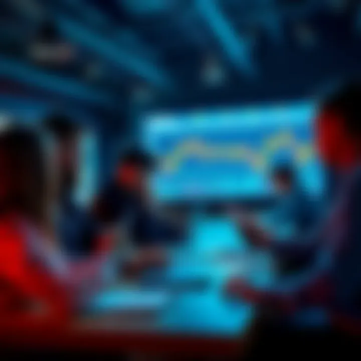 Crypto Market Trends Analysis Group of people discussing crypto market trends at a table with laptops and charts.