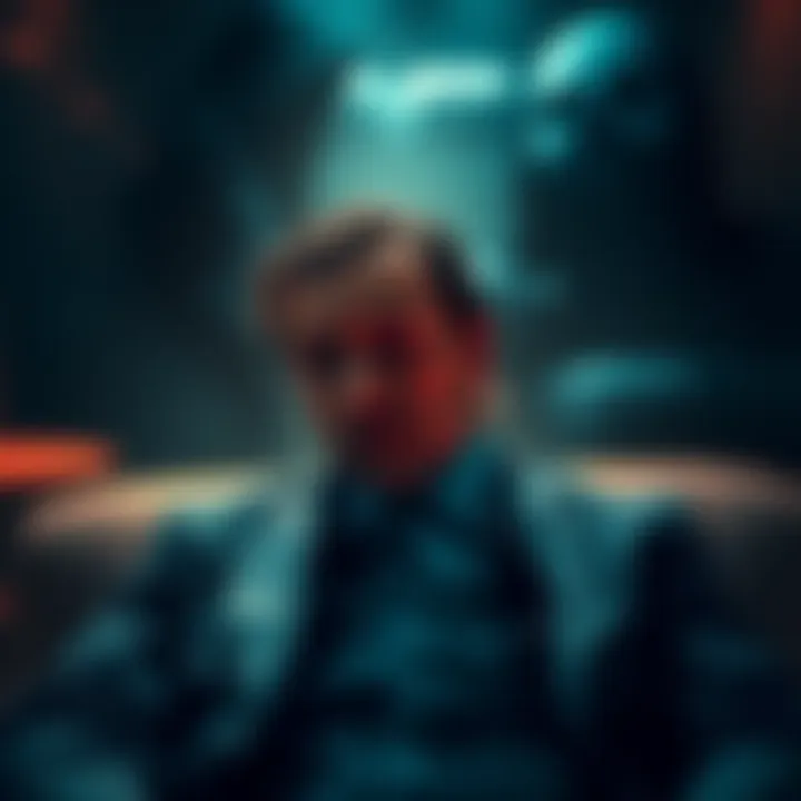 A wealthy individual in a luxury setting, looking anxious as dark shadows loom nearby, symbolizing danger and violence in the cryptocurrency world.